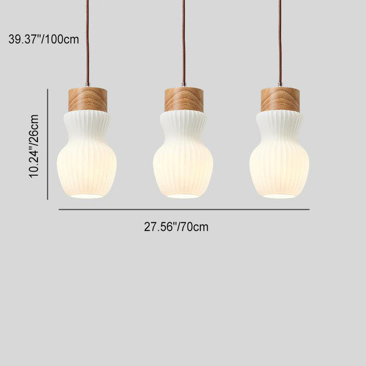Pantalla de botella de vidrio con costillas de madera tradicional japonesa 1/3 luces lámpara colgante para la sala de estar 