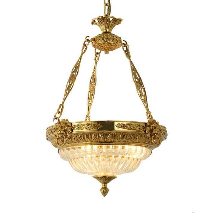 French Light Luxury Conical Copper Crystal 3-Light Chandelier