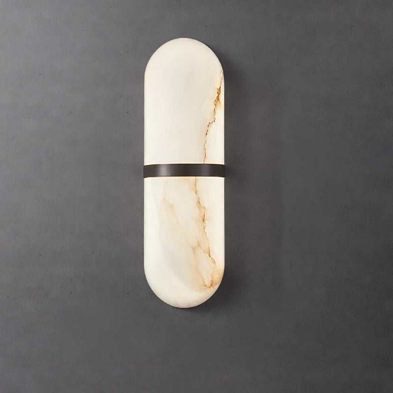 Traditional Chinese Marble Copper Cylinder LED Wall Sconce Lamp For Living Room