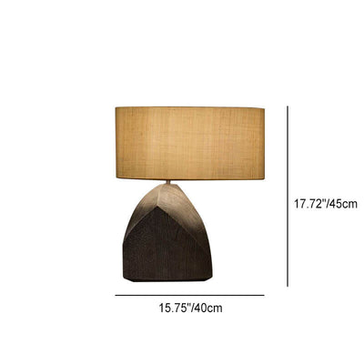 Chinese Retro Resin Stone Shape Fabric Round 1-Light Table Lamp