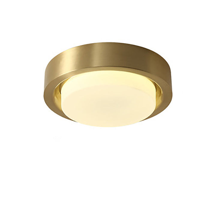 Modern Minimalist Full Copper Round Glass Shade LED Flush Mount Ceiling Light For Living Room