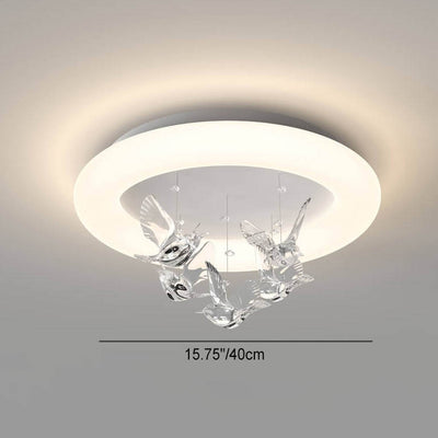 Contemporary Nordic Round Bird Iron Acrylic LED Flush Mount Ceiling Light For Bedroom