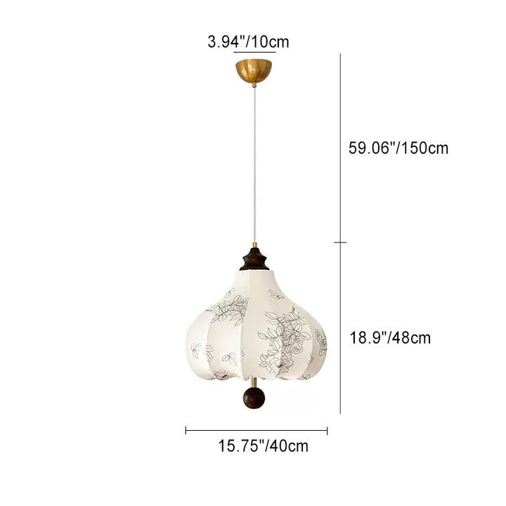 Lámpara colgante de 1 luz de hierro con tela de nogal en forma de castaña vintage tradicional para dormitorio 