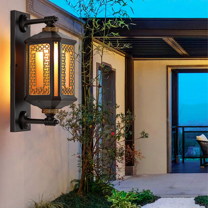 Traditionelle chinesische wasserdichte Aluminiumglaszylinder-Wandleuchterlampe mit 1/2 Licht für die Außenterrasse 