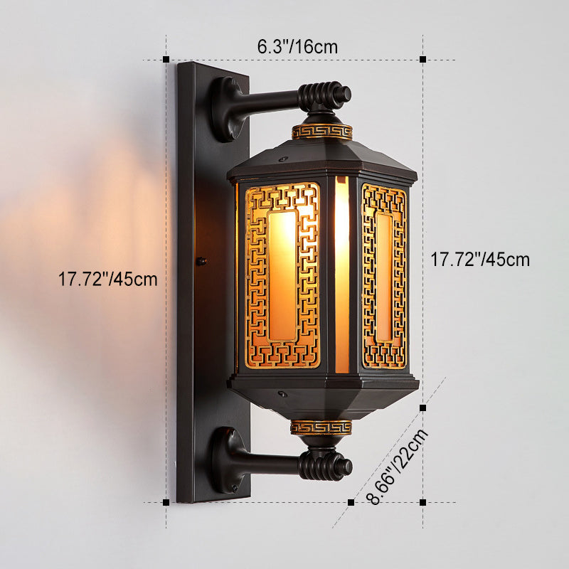 Lampe murale en forme de cylindre en verre et aluminium étanche de style chinois traditionnel 1/2 lumière pour patio extérieur 