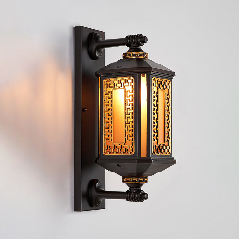 Lampe murale en forme de cylindre en verre et aluminium étanche de style chinois traditionnel 1/2 lumière pour patio extérieur 