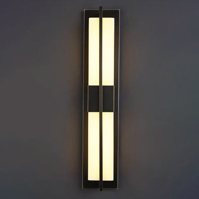 Modern Transitional Rectangular Copper Marble LED Outdoor Wall Sconce Lamp For Outdoor Patio