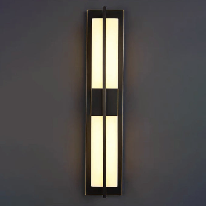 Modern Transitional Rectangular Copper Marble LED Outdoor Wall Sconce Lamp For Outdoor Patio