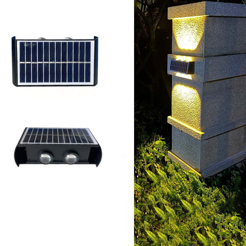 مصباح حائطي LED مستطيل مقاوم للماء من ABS PMMA بتصميم عصري بسيط للطاقة الشمسية للفناء الخارجي 