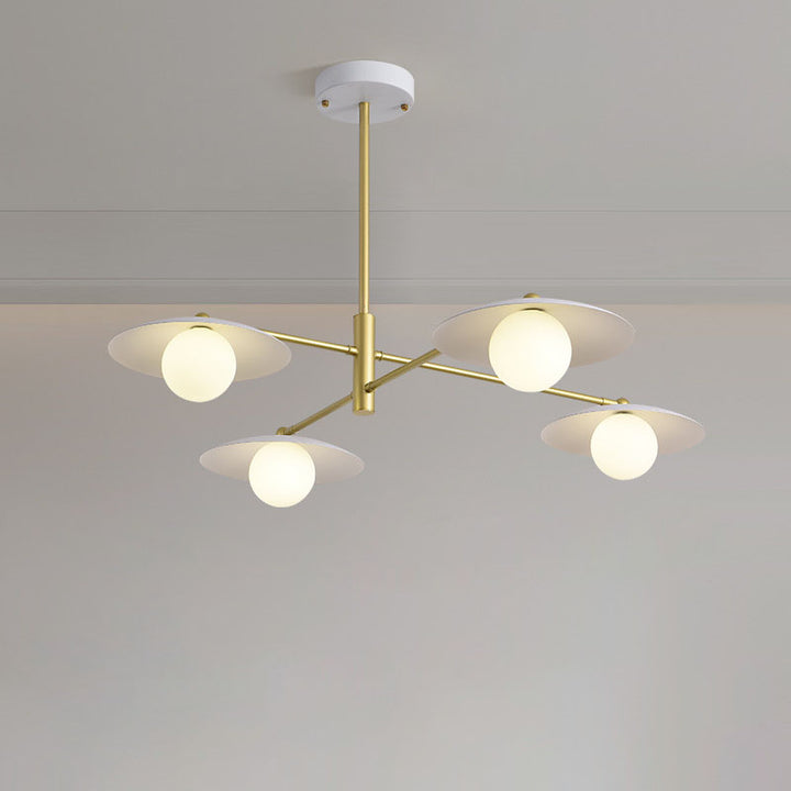 Modern Mid-Century Iron Glass Ball Shade 4-Light Chandelier For Living Room