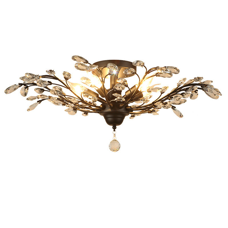 Plafonnier semi-encastré à 4/5/6 lumières en cristal de fer de branche européenne traditionnelle pour salon 