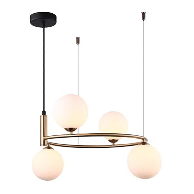 Moderner Mid-Century Eisen Kugelglasschirm 4/6-Licht Kronleuchter für Wohnzimmer 