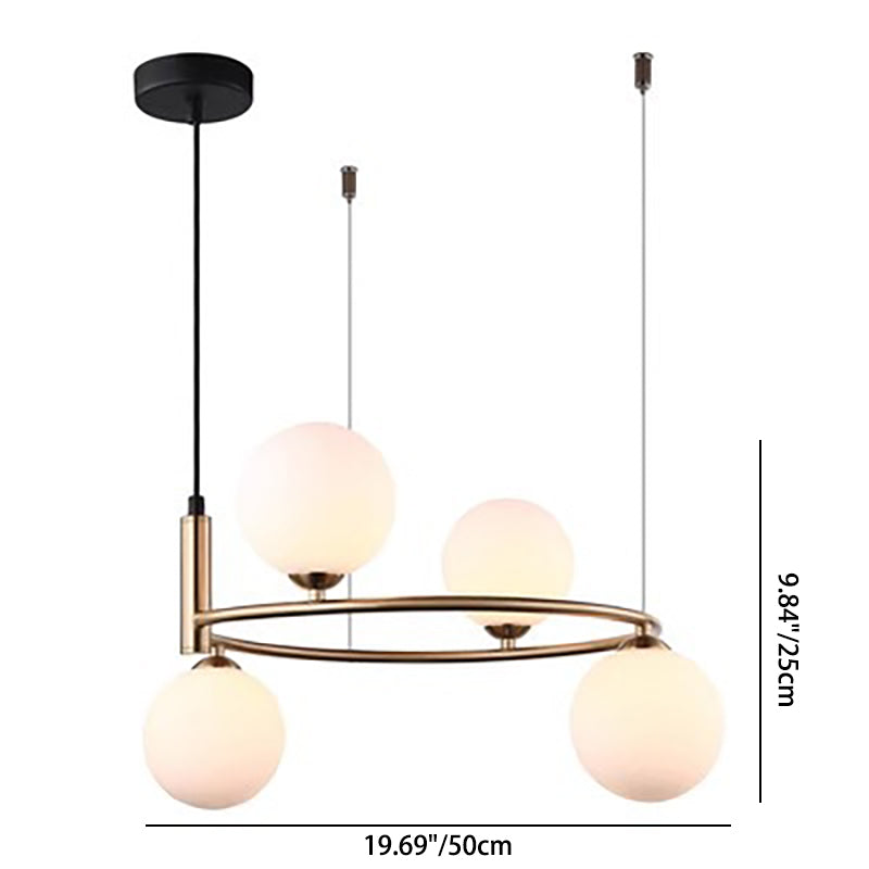 Moderner Mid-Century Eisen Kugelglasschirm 4/6-Licht Kronleuchter für Wohnzimmer 