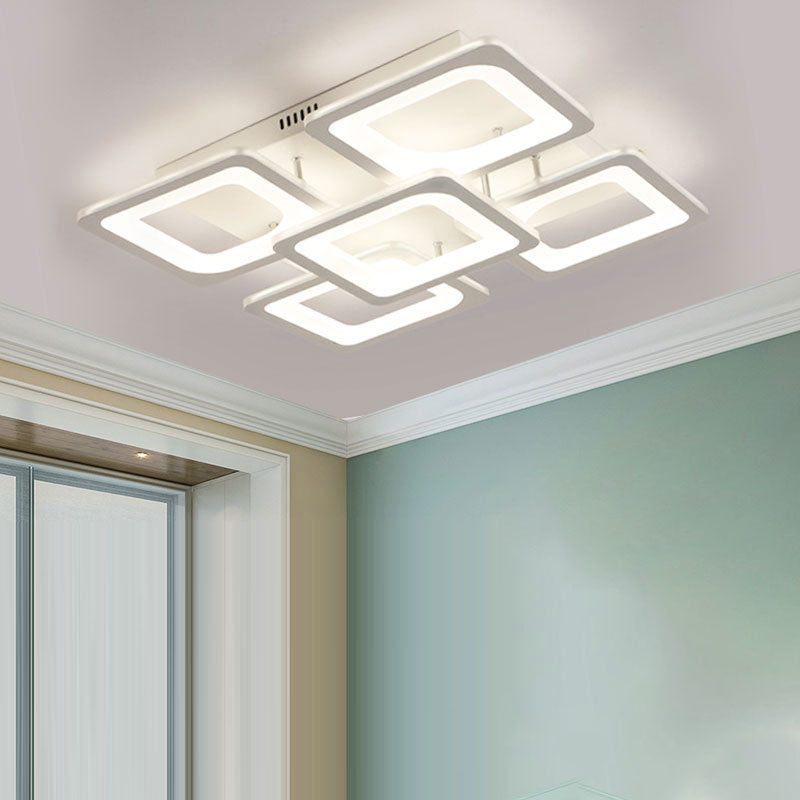 Moderne minimalistische quadratische Rechteckgitter-Hardware Acryl LED Semi-Flush Mount Deckenleuchte für Wohnzimmer 