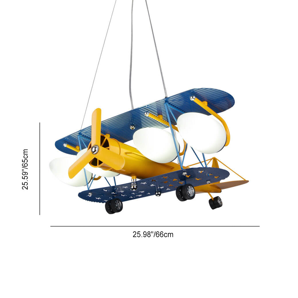 Contemporary Creative Cartoon Iron Aircraft Glass Shade 5-Light Kids Chandelier For Bedroom