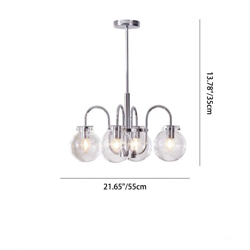 Moderner Mid-Century Glaskugelschirm Eisen 4/5/6-flammiger Kronleuchter für Wohnzimmer 