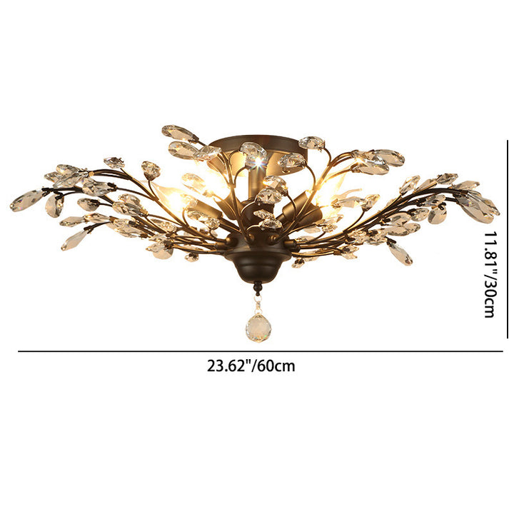 Plafonnier semi-encastré à 4/5/6 lumières en cristal de fer de branche européenne traditionnelle pour salon 