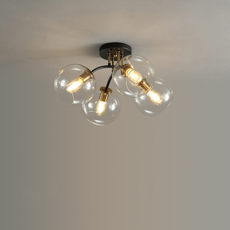 Lustre de plafond semi-encastré en fer et verre rond à branches contemporaines de luxe 4/6/8 pour chambre 