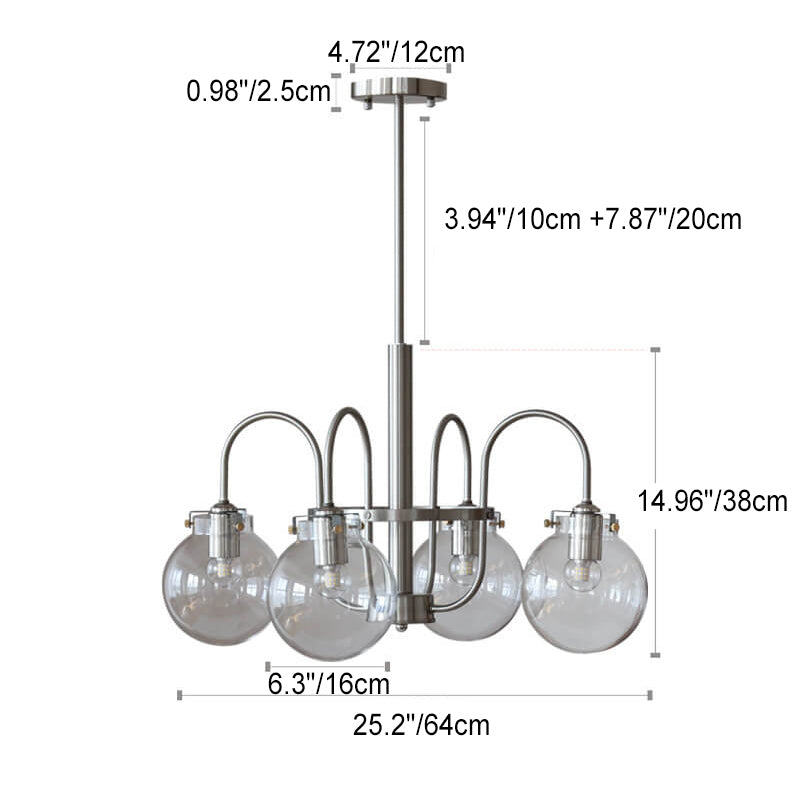 Retro Industrial Edelstahlrahmen Kugelglas 4/6-Licht Kronleuchter 