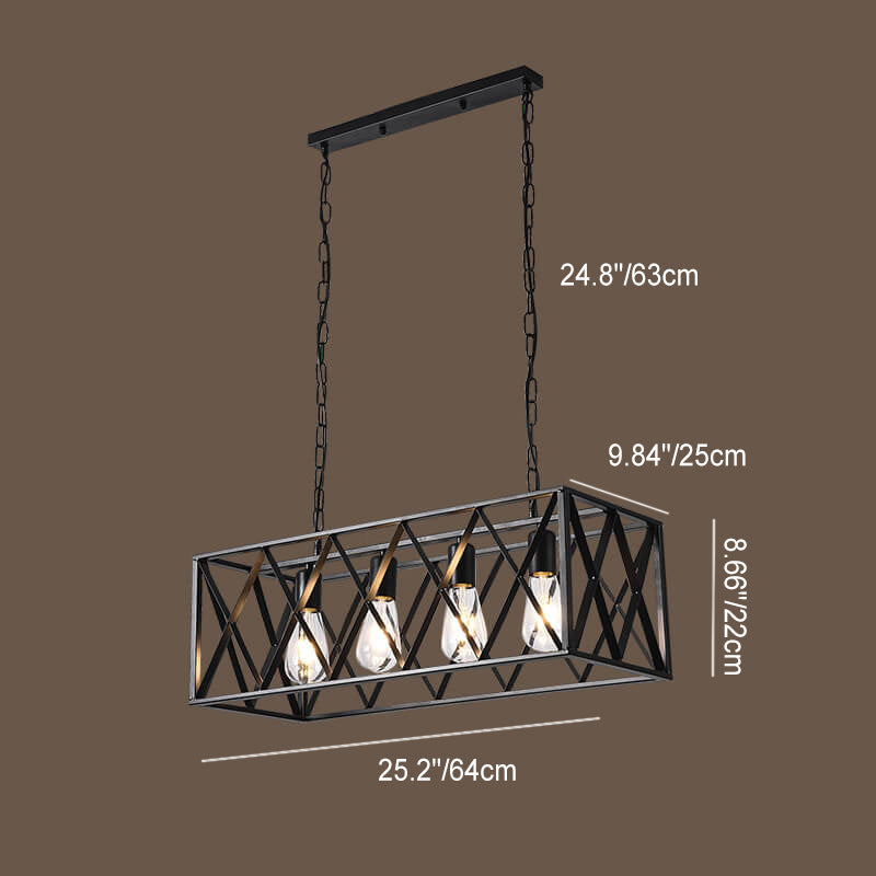 Lámpara de Araña de Jaula Geométrica Rectangular de Hierro Tradicional de 4/6 Luces para Comedor 