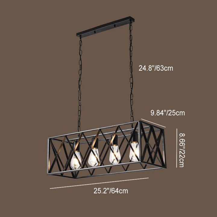 Lámpara de Araña de Jaula Geométrica Rectangular de Hierro Tradicional de 4/6 Luces para Comedor 