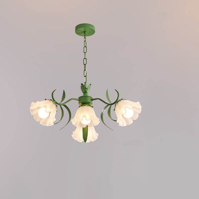 Contemporary Creative Bell Orchid Flower Iron Glass 4/6/7/9 Light Chandelier For Living Room