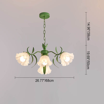 Contemporary Creative Bell Orchid Flower Iron Glass 4/6/7/9 Light Chandelier For Living Room