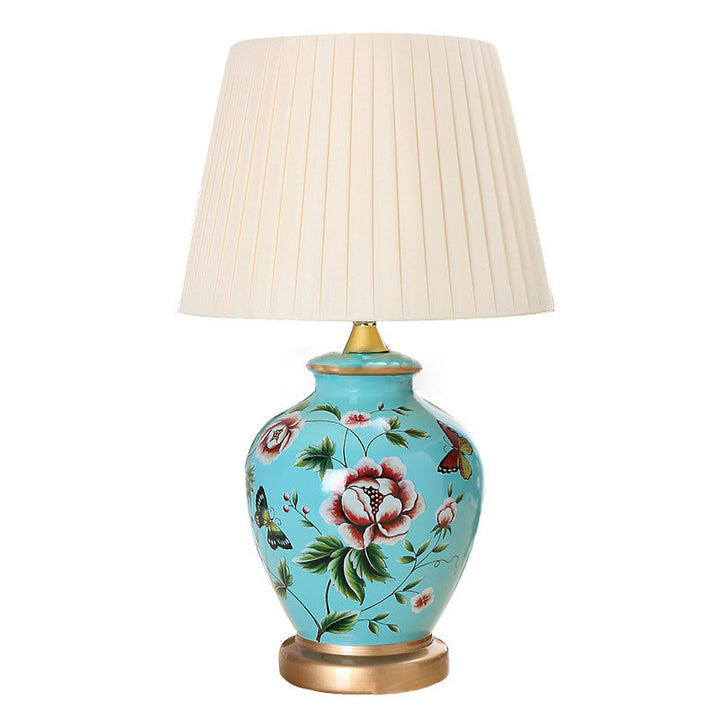 Traditional Chinese Bird Vase Base Ceramic Fabric 1-Light Table Lamp For Living Room