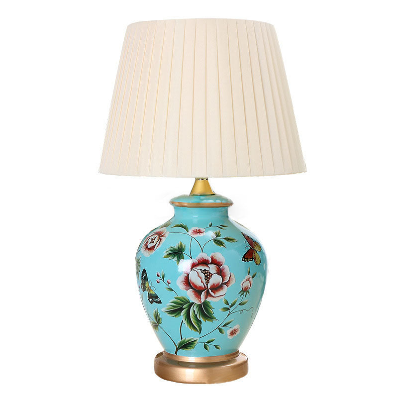 Traditional Chinese Bird Vase Base Ceramic Fabric 1-Light Table Lamp For Living Room