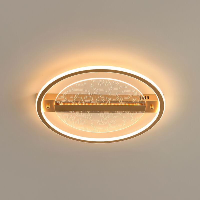 Chinese Zen Texture Acrylic Iron Gold Finish Frame LED Flush Mount Ceiling Light