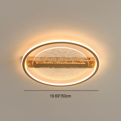 Chinese Zen Texture Acrylic Iron Gold Finish Frame LED Flush Mount Ceiling Light