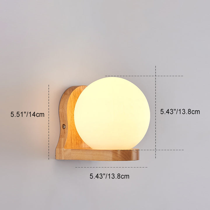 Lámpara de Aplique de Pared de 1 Luz de Madera y Vidrio en Forma de Orbe Minimalista Moderna para Dormitorio 