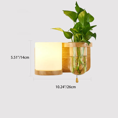 Moderne minimalistische rechteckige Zylinder Orb Glas Holz 1-Licht Wandleuchte Lampe für Wohnzimmer 