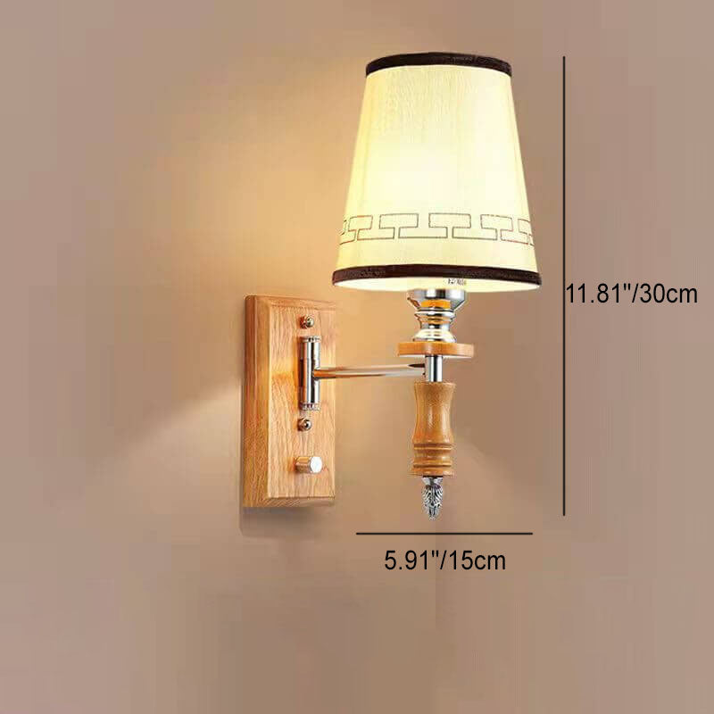 Chinesische Retro Holz Element Stofffass Schirm 1-Licht Wandleuchte 