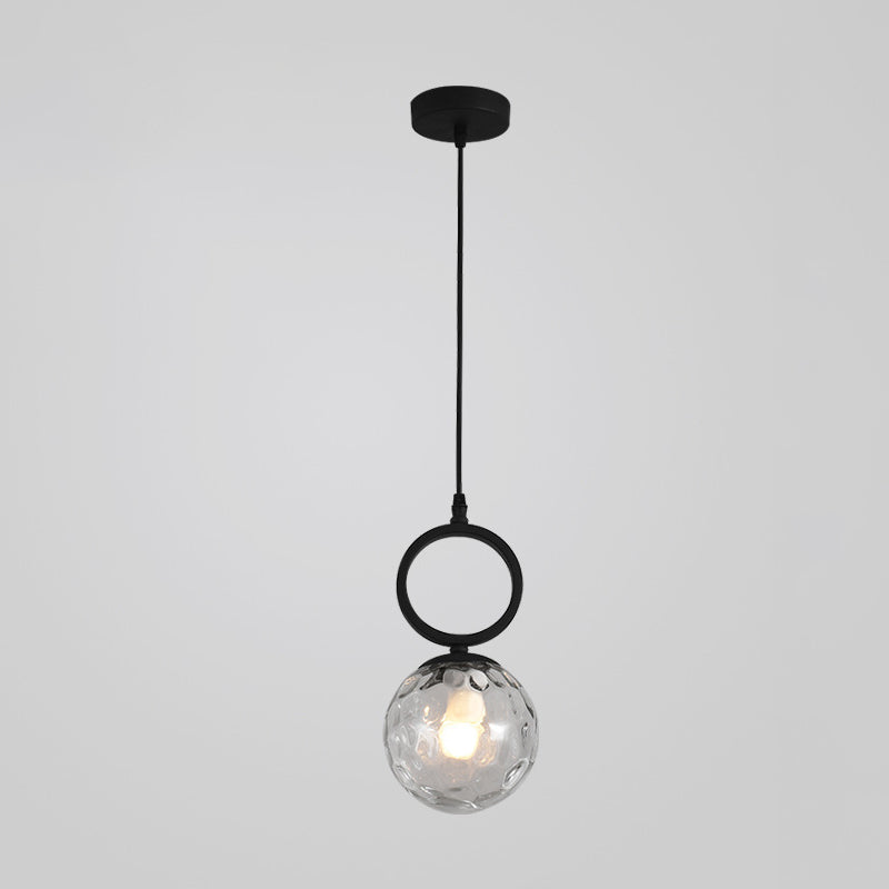 Lámpara colgante de una luz con anillo de bola de hierro de vidrio nórdico contemporáneo para mesita de noche 