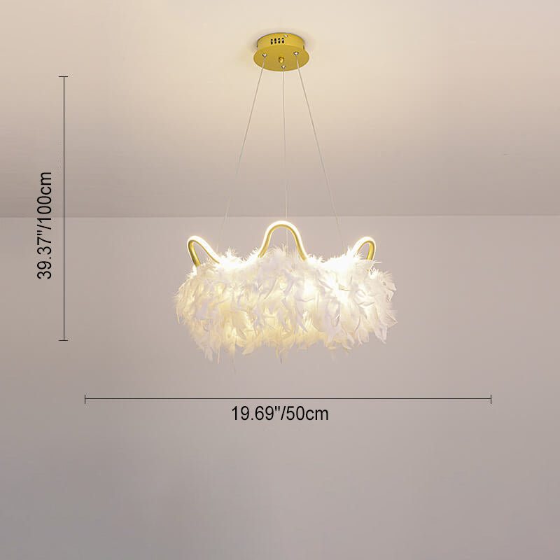 Contemporary Creative Crown Feather Aluminum Acrylic LED Pendant Light For Bedroom