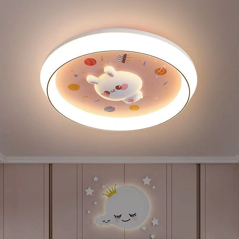Plafonnier LED rond en acrylique, fer et résine pour enfants moderne et minimaliste pour chambre à coucher 