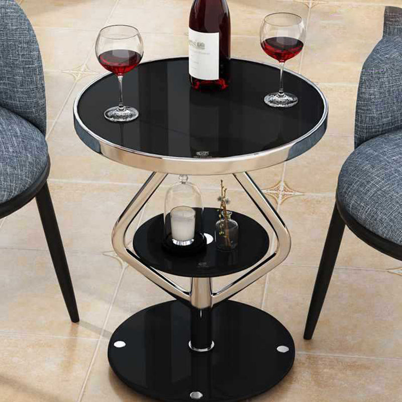 Zeitgenössischer nordischer runder Lutscher-Glas-Edelstahl-Beistelltisch 2-stufig für das Wohnzimmer 