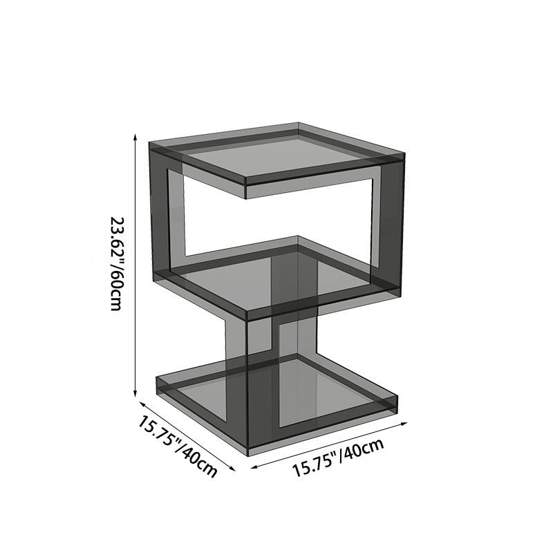 Modern Minimalist Acrylic Geometric Square End Table 3-Tier For Living Room