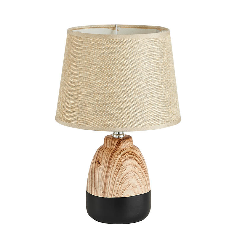 Moderne minimalistische Holzmaserung Stoff Keramik 1-Licht Tischlampe 