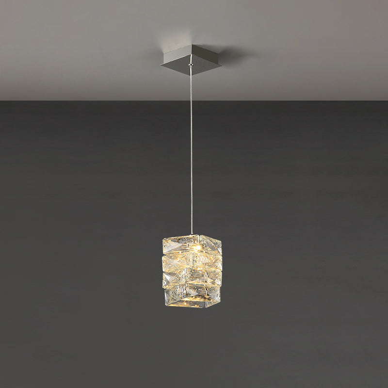 Lustre à LED en acier inoxydable de luxe contemporain avec pierres en cristal pour salon 