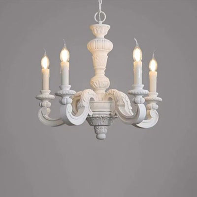 Traditional French Provincial Wood Carved Frame Resin Candelabra 5-Light Chandelier For Dining Room