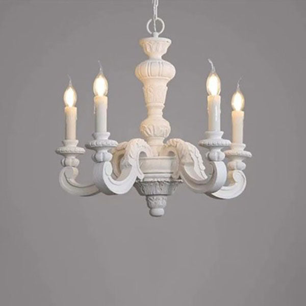 Traditional French Provincial Wood Carved Frame Resin Candelabra 5-Light Chandelier For Dining Room