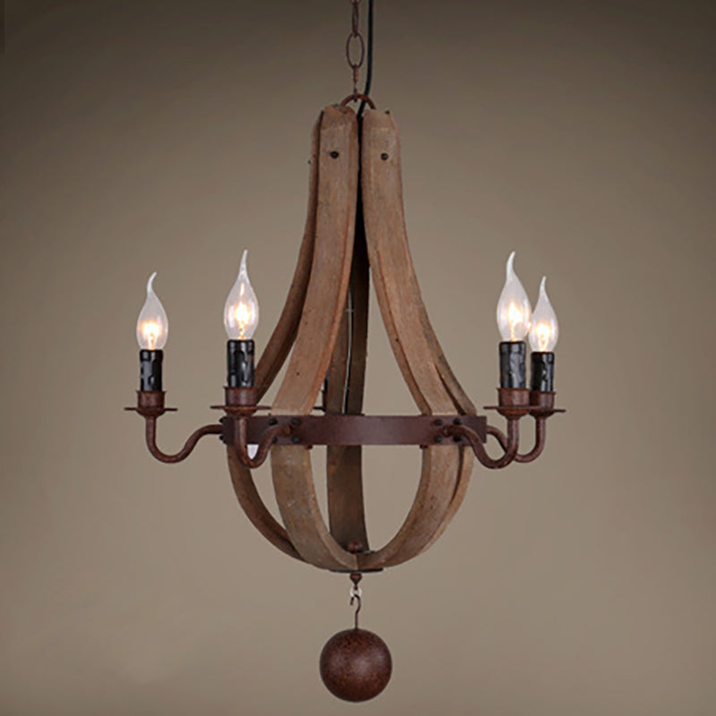 Chandelier Traditionnel Rustique Rond en Bois et Fer avec Bougeoir pour 5/6/8 Lumières pour Salon 