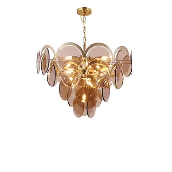 Moderner Luxus-Kronleuchter mit goldenem Finish, abgestufter Glasscheibenschirm, 7/13 Lichter, für Wohnzimmer 