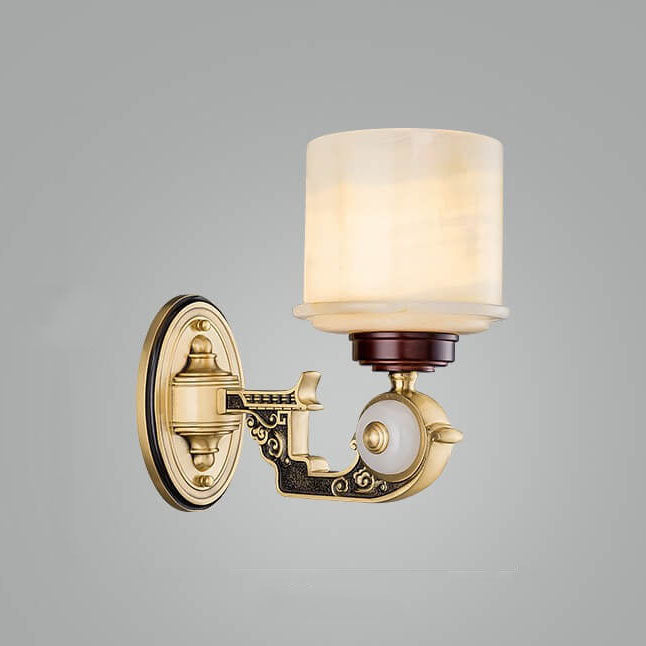 European Retro Light Luxury Copper Jade 1/2-Light Wall Sconce Lamp