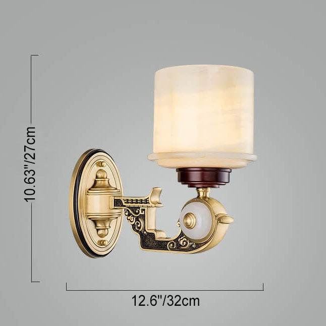 European Retro Light Luxury Copper Jade 1/2-Light Wall Sconce Lamp