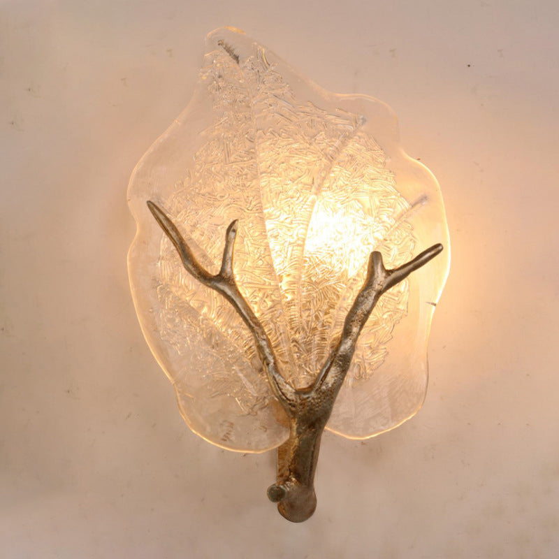 Zeitgenössische kreative Kupferglas Leave Branch 1/2 Licht Wandleuchte Lampe für Wohnzimmer 