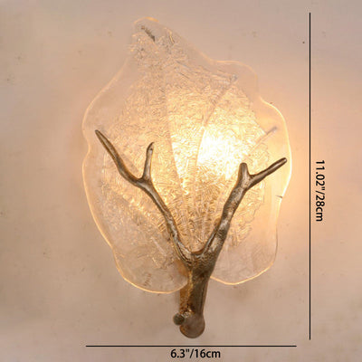 Zeitgenössische kreative Kupferglas Leave Branch 1/2 Licht Wandleuchte Lampe für Wohnzimmer 