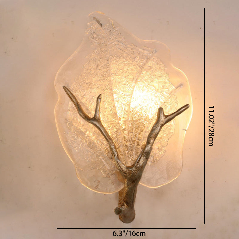 Zeitgenössische kreative Kupferglas Leave Branch 1/2 Licht Wandleuchte Lampe für Wohnzimmer 